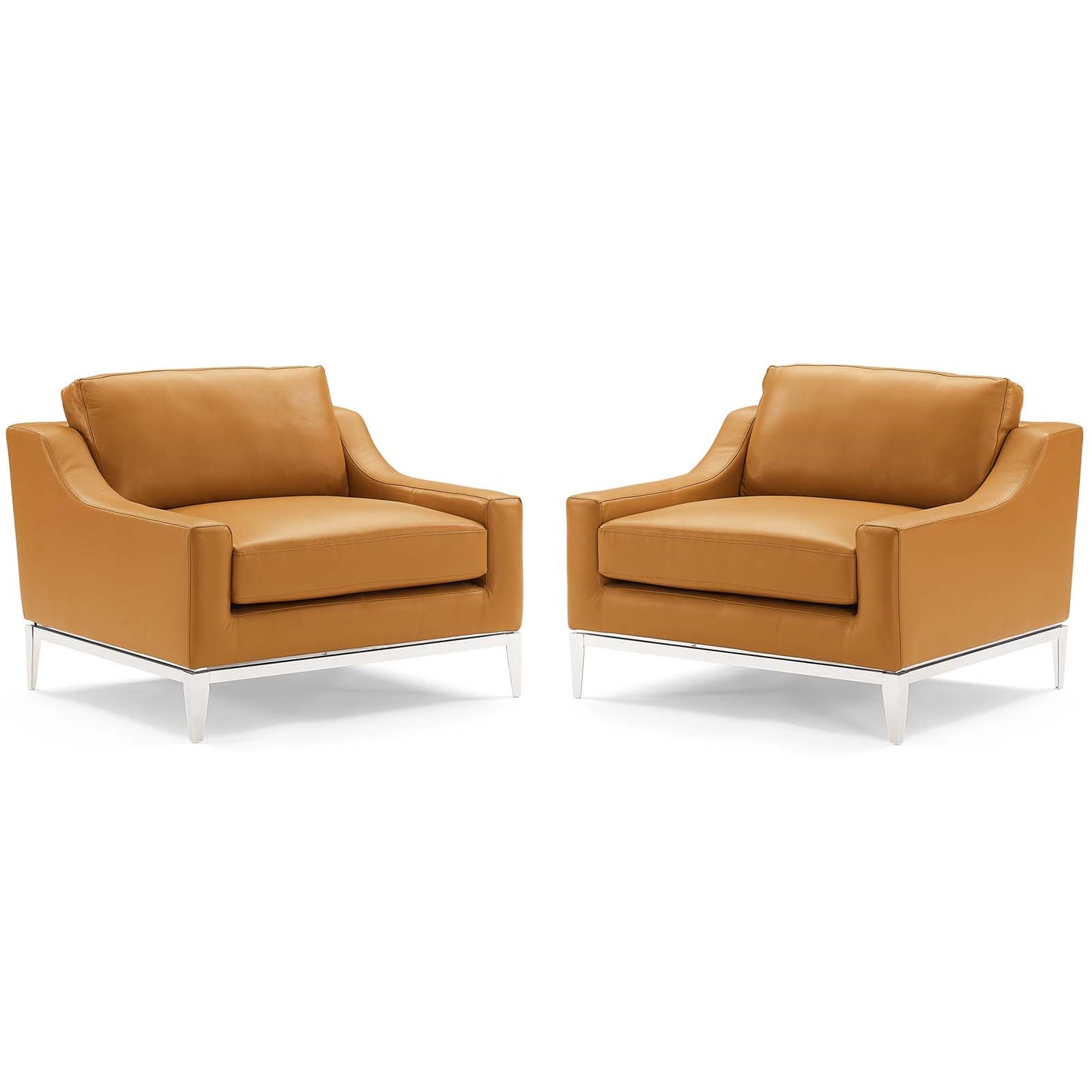 Modway Outlet Harness Stainless Steel Base Leather Armchair Set of 2 by Modway  Living Room Furniture Tan - EEI-4202-TAN