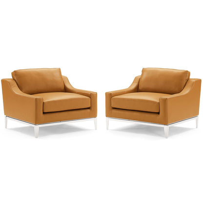 Modway Outlet Harness Stainless Steel Base Leather Armchair Set of 2 by Modway  Living Room Furniture Tan - EEI-4202-TAN