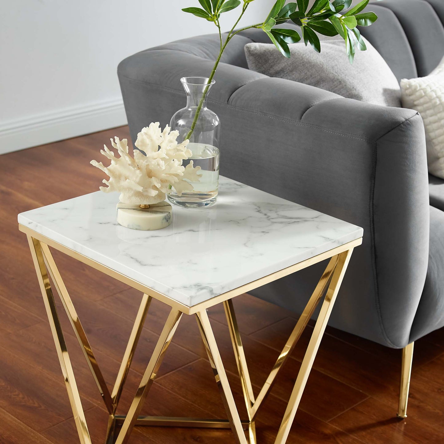 Modway Outlet Vertex Gold Metal Stainless Steel End Table by Modway  Living Room Furniture Gold White - EEI-4206-GLD-WHI