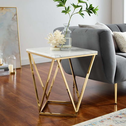 Modway Outlet Vertex Gold Metal Stainless Steel End Table by Modway  Living Room Furniture Gold White - EEI-4206-GLD-WHI