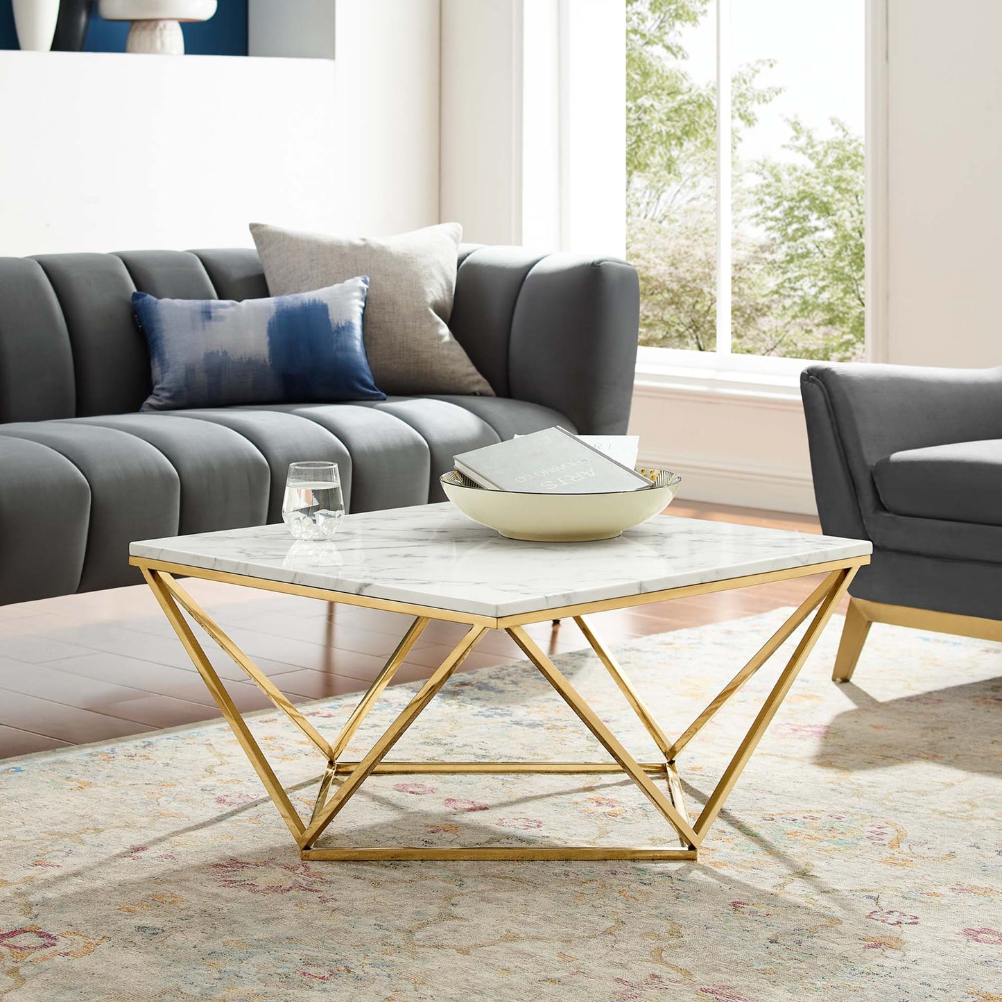 Modway Outlet Vertex Gold Metal Stainless Steel Coffee Table by Modway  Living Room Furniture Gold White - EEI-4207-GLD-WHI