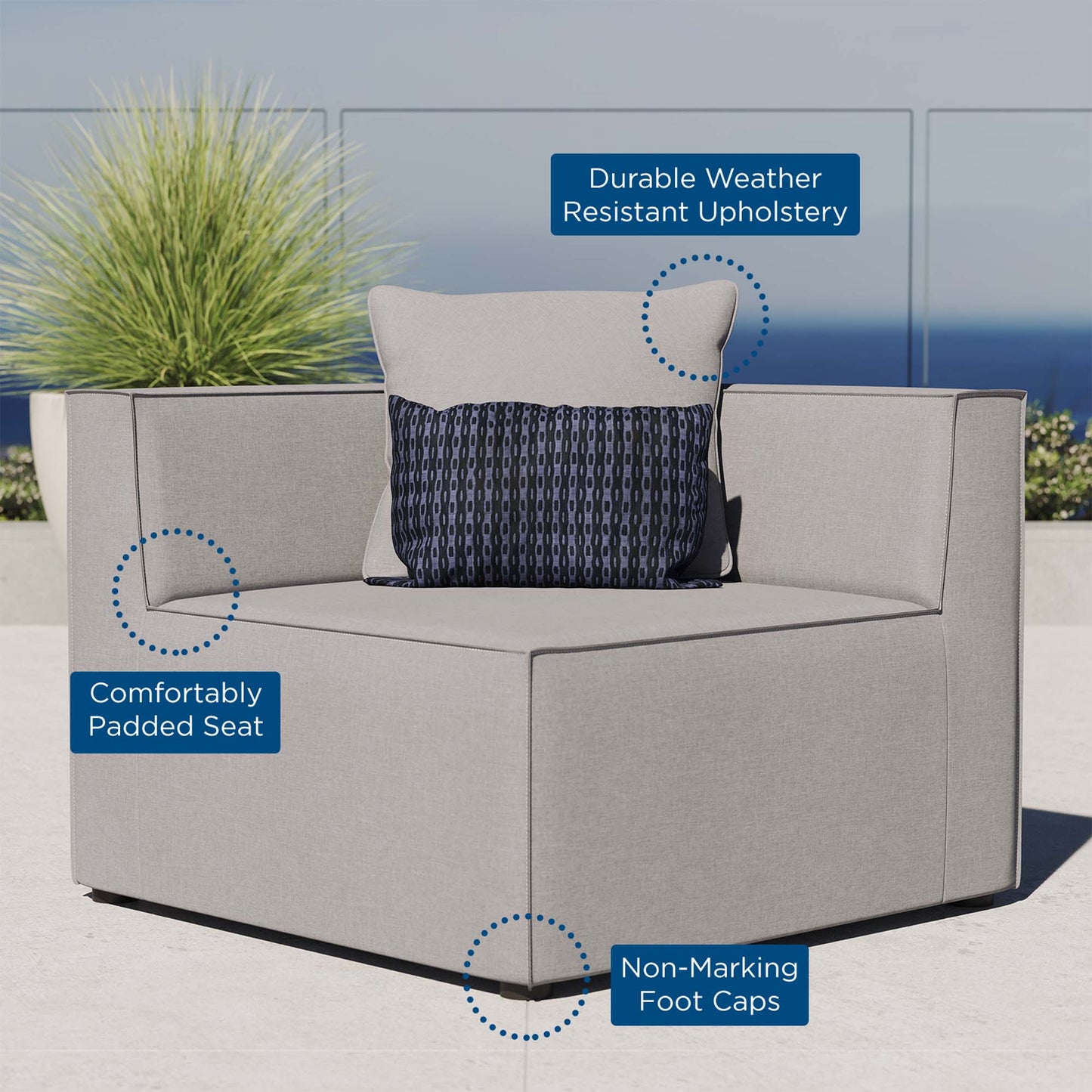 Modway - Saybrook Outdoor Patio Upholstered Sectional Sofa Corner Chair by Modway  Outdoor Furniture Sofa Sectionals Gray - EEI-4210-GRY