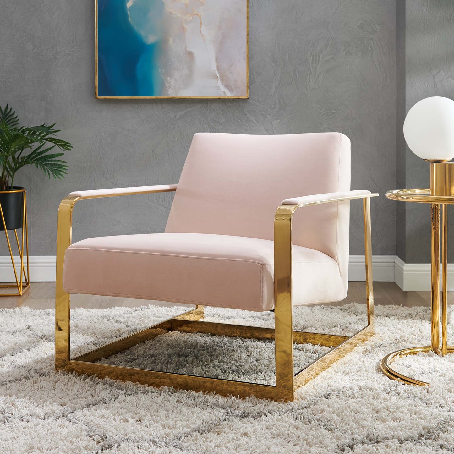 Modway Outlet Seg Performance Velvet Accent Chair by Modway  Living Room Furniture Gold Pink - EEI-4219-GLD-PNK