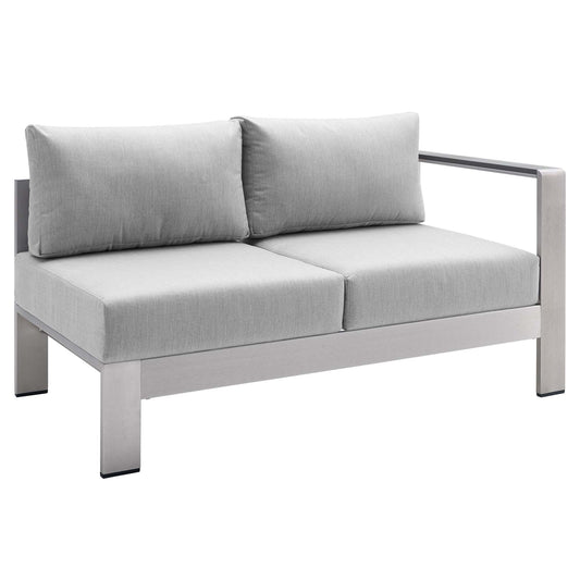 Modway Outlet Shore Sunbrella? Fabric Aluminum Outdoor Patio Right-Arm Loveseat by Modway  Outdoor Furniture Furniture Silver Gray - EEI-4222-SLV-GRY