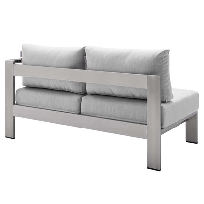 Modway Outlet Shore Sunbrella? Fabric Aluminum Outdoor Patio Right-Arm Loveseat by Modway  Outdoor Furniture Furniture Silver Gray - EEI-4222-SLV-GRY
