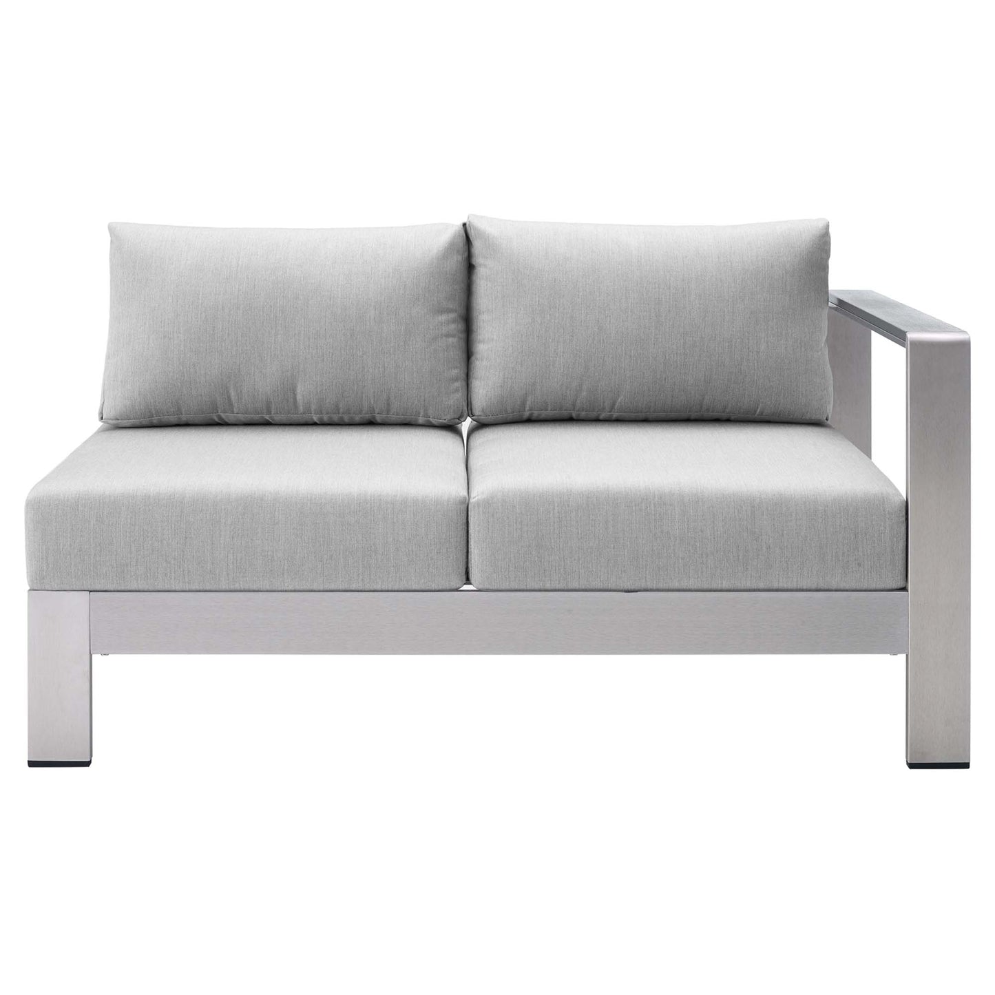 Modway Outlet Shore Sunbrella? Fabric Aluminum Outdoor Patio Right-Arm Loveseat by Modway  Outdoor Furniture Furniture Silver Gray - EEI-4222-SLV-GRY
