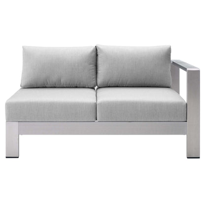 Modway Outlet Shore Sunbrella? Fabric Aluminum Outdoor Patio Right-Arm Loveseat by Modway  Outdoor Furniture Furniture Silver Gray - EEI-4222-SLV-GRY