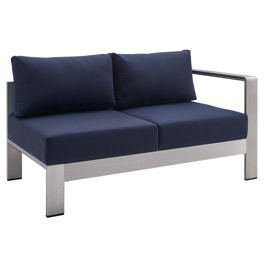 Modway Outlet Shore Sunbrella? Fabric Aluminum Outdoor Patio Right-Arm Loveseat by Modway  Outdoor Furniture Furniture Silver Navy - EEI-4222-SLV-NAV