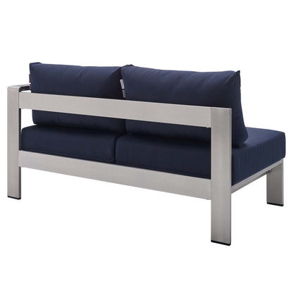 Modway Outlet Shore Sunbrella? Fabric Aluminum Outdoor Patio Right-Arm Loveseat by Modway  Outdoor Furniture Furniture Silver Navy - EEI-4222-SLV-NAV
