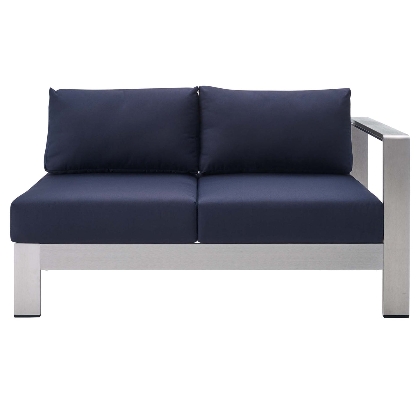 Modway Outlet Shore Sunbrella? Fabric Aluminum Outdoor Patio Right-Arm Loveseat by Modway  Outdoor Furniture Furniture Silver Navy - EEI-4222-SLV-NAV
