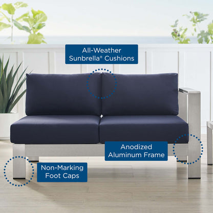 Modway Outlet Shore Sunbrella? Fabric Aluminum Outdoor Patio Right-Arm Loveseat by Modway  Outdoor Furniture Furniture Silver Navy - EEI-4222-SLV-NAV