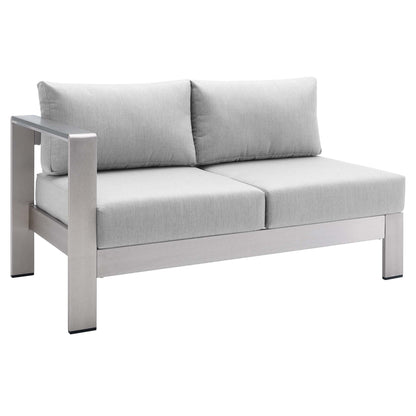 Modway Outlet Shore Sunbrella? Fabric Aluminum Outdoor Patio Left-Arm Loveseat by Modway  Outdoor Furniture Furniture Silver Gray - EEI-4223-SLV-GRY