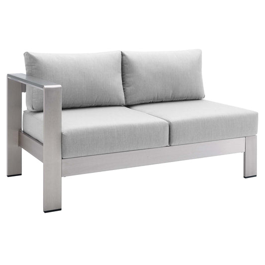 Modway Outlet Shore Sunbrella? Fabric Aluminum Outdoor Patio Left-Arm Loveseat by Modway  Outdoor Furniture Furniture Silver Gray - EEI-4223-SLV-GRY
