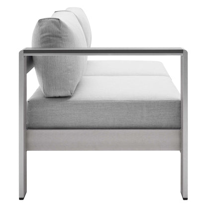 Modway Outlet Shore Sunbrella? Fabric Aluminum Outdoor Patio Left-Arm Loveseat by Modway  Outdoor Furniture Furniture Silver Gray - EEI-4223-SLV-GRY