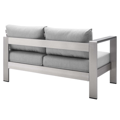 Modway Outlet Shore Sunbrella? Fabric Aluminum Outdoor Patio Left-Arm Loveseat by Modway  Outdoor Furniture Furniture Silver Gray - EEI-4223-SLV-GRY