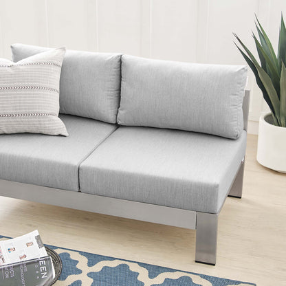 Modway Outlet Shore Sunbrella? Fabric Aluminum Outdoor Patio Left-Arm Loveseat by Modway  Outdoor Furniture Furniture Silver Gray - EEI-4223-SLV-GRY