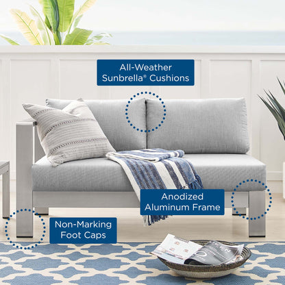 Modway Outlet Shore Sunbrella? Fabric Aluminum Outdoor Patio Left-Arm Loveseat by Modway  Outdoor Furniture Furniture Silver Gray - EEI-4223-SLV-GRY