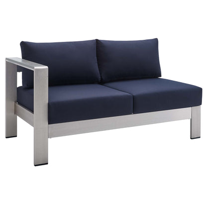 Modway Outlet Shore Sunbrella? Fabric Aluminum Outdoor Patio Left-Arm Loveseat by Modway  Outdoor Furniture Furniture Silver Navy - EEI-4223-SLV-NAV