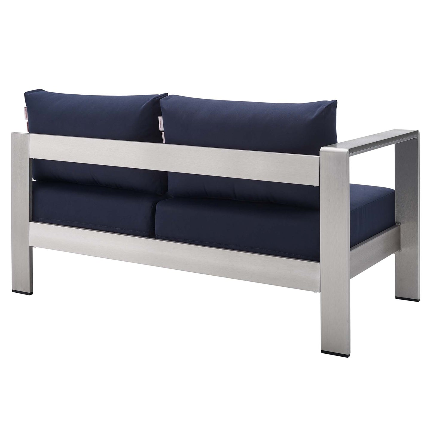 Modway Outlet Shore Sunbrella? Fabric Aluminum Outdoor Patio Left-Arm Loveseat by Modway  Outdoor Furniture Furniture Silver Navy - EEI-4223-SLV-NAV