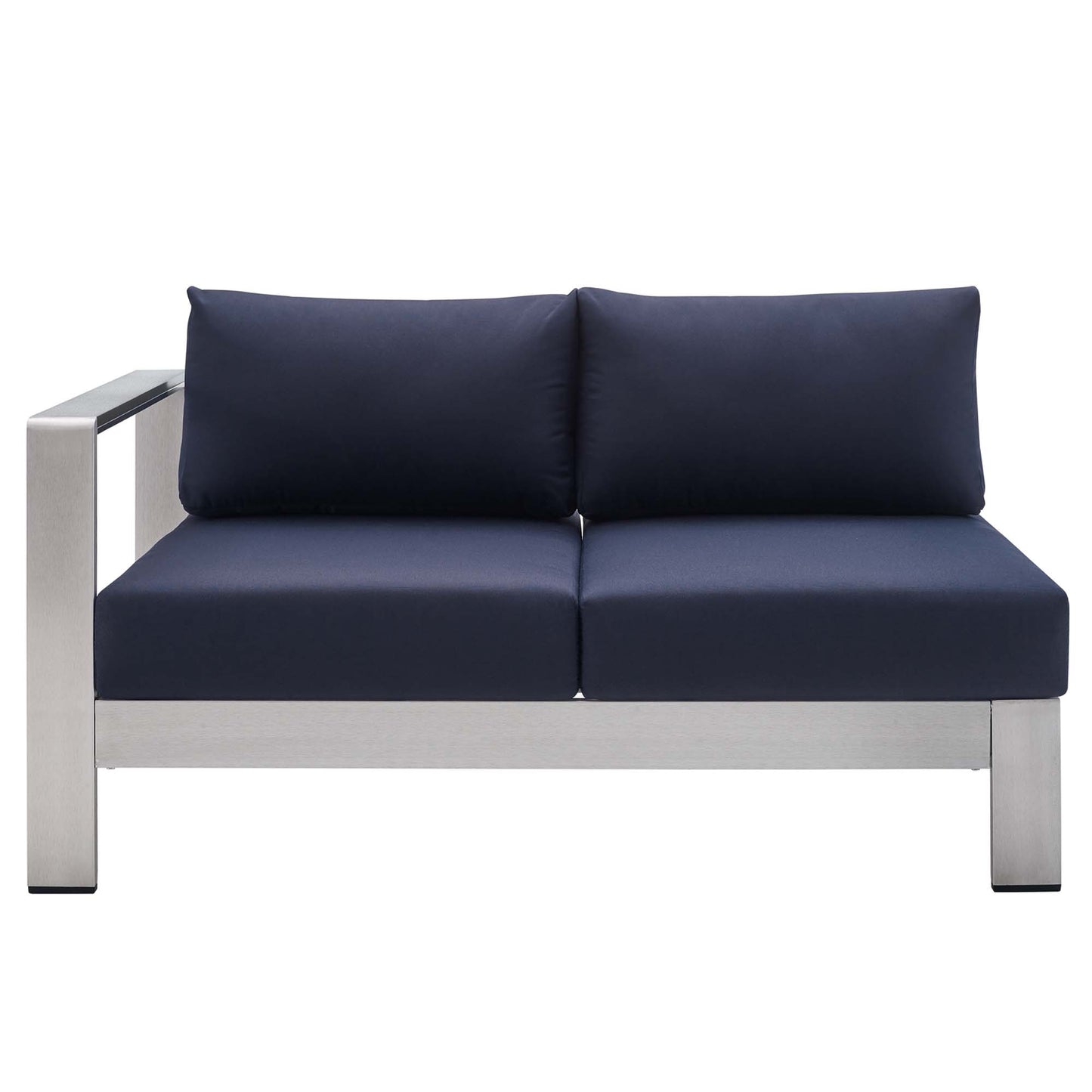 Modway Outlet Shore Sunbrella? Fabric Aluminum Outdoor Patio Left-Arm Loveseat by Modway  Outdoor Furniture Furniture Silver Navy - EEI-4223-SLV-NAV