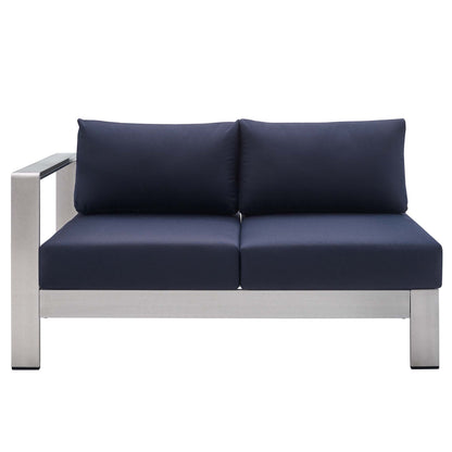 Modway Outlet Shore Sunbrella? Fabric Aluminum Outdoor Patio Left-Arm Loveseat by Modway  Outdoor Furniture Furniture Silver Navy - EEI-4223-SLV-NAV