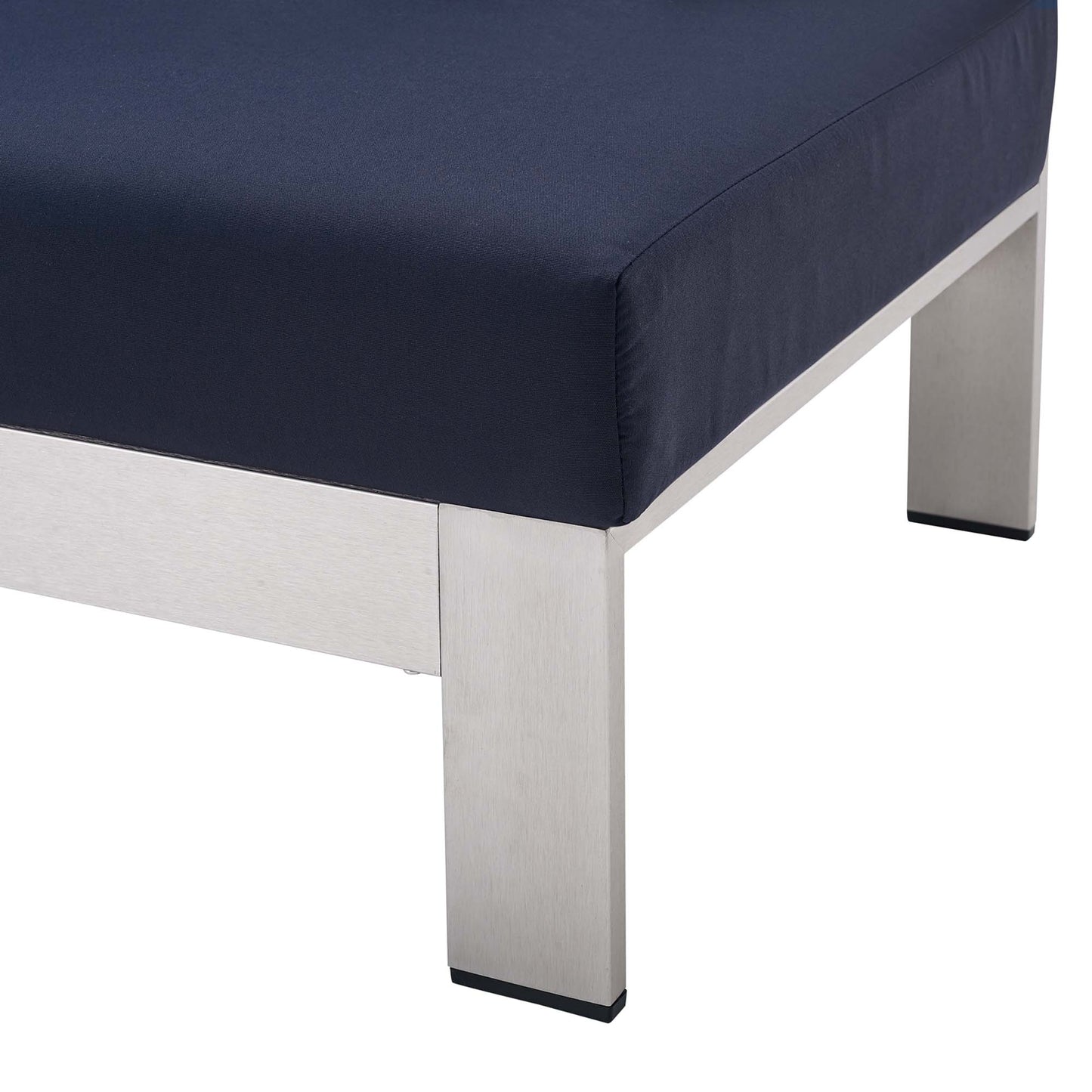 Modway Outlet Shore Sunbrella? Fabric Aluminum Outdoor Patio Left-Arm Loveseat by Modway  Outdoor Furniture Furniture Silver Navy - EEI-4223-SLV-NAV