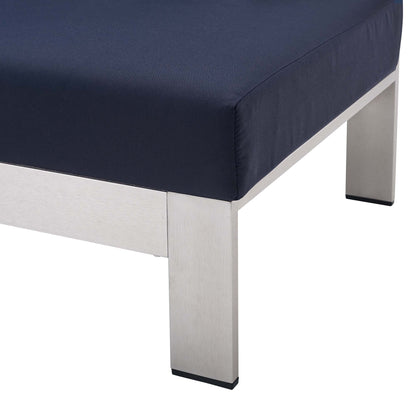 Modway Outlet Shore Sunbrella? Fabric Aluminum Outdoor Patio Left-Arm Loveseat by Modway  Outdoor Furniture Furniture Silver Navy - EEI-4223-SLV-NAV