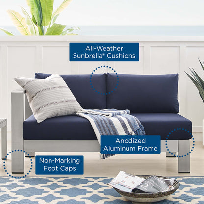 Modway Outlet Shore Sunbrella? Fabric Aluminum Outdoor Patio Left-Arm Loveseat by Modway  Outdoor Furniture Furniture Silver Navy - EEI-4223-SLV-NAV