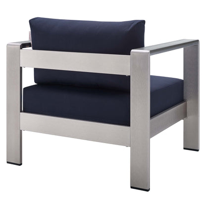 Modway - Shore Sunbrella? Fabric Aluminum Outdoor Patio Armchair by Modway  Outdoor Furniture Sofa Sectionals Blue - EEI-4225-SLV-NAV