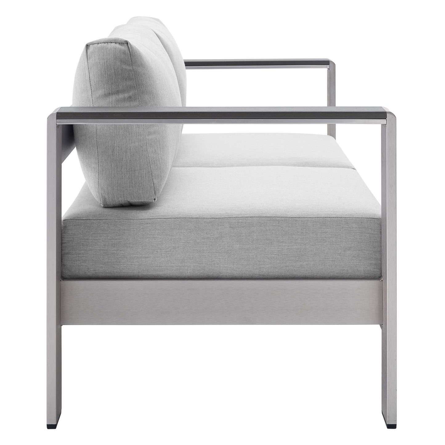 Modway - Shore Sunbrella? Fabric Aluminum Outdoor Patio Loveseat by Modway  Outdoor Furniture Sofa Sectionals Gray - EEI-4226-SLV-GRY