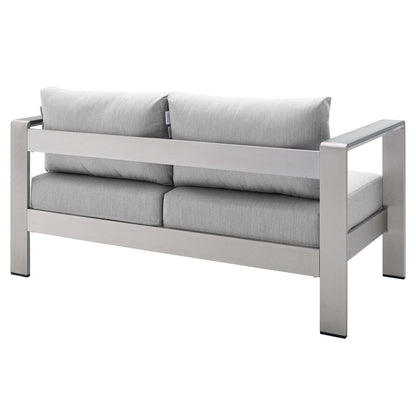 Modway - Shore Sunbrella? Fabric Aluminum Outdoor Patio Loveseat by Modway  Outdoor Furniture Sofa Sectionals Gray - EEI-4226-SLV-GRY