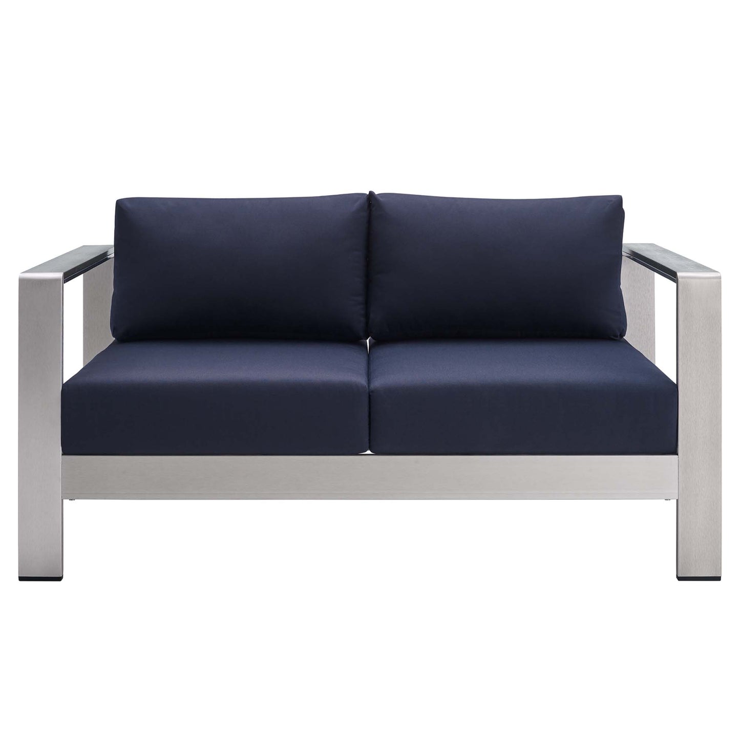 Modway - Shore Sunbrella? Fabric Aluminum Outdoor Patio Loveseat by Modway  Outdoor Furniture Sofa Sectionals Blue - EEI-4226-SLV-NAV