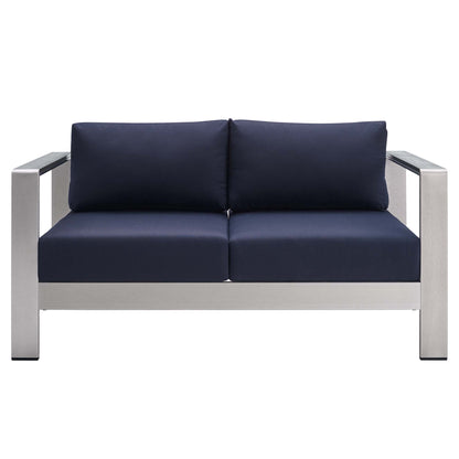 Modway - Shore Sunbrella? Fabric Aluminum Outdoor Patio Loveseat by Modway  Outdoor Furniture Sofa Sectionals Blue - EEI-4226-SLV-NAV
