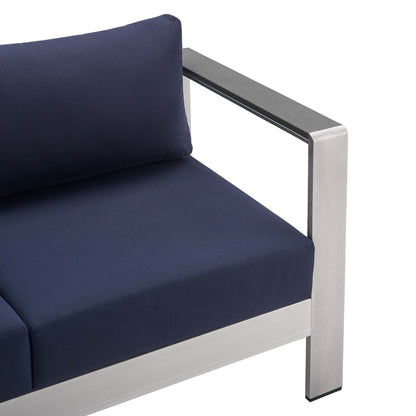 Modway - Shore Sunbrella? Fabric Aluminum Outdoor Patio Loveseat by Modway  Outdoor Furniture Sofa Sectionals Blue - EEI-4226-SLV-NAV