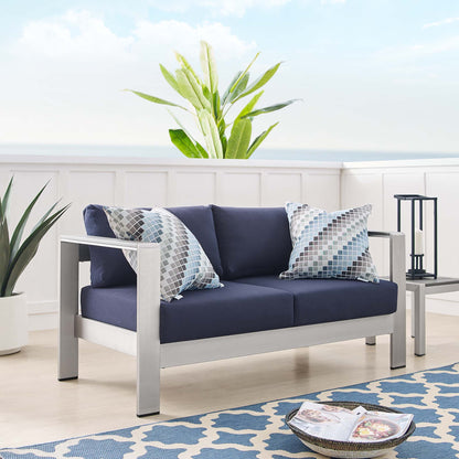 Modway - Shore Sunbrella? Fabric Aluminum Outdoor Patio Loveseat by Modway  Outdoor Furniture Sofa Sectionals Blue - EEI-4226-SLV-NAV