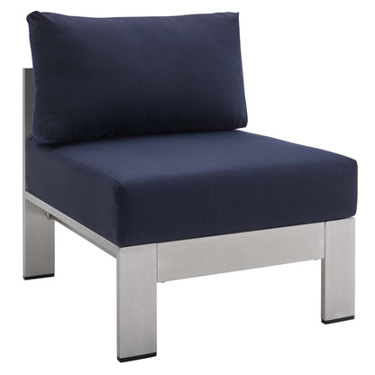 Modway Outlet Shore Sunbrella? Fabric Aluminum Outdoor Patio Armless Chair by Modway  Outdoor Furniture Furniture Silver Navy - EEI-4227-SLV-NAV