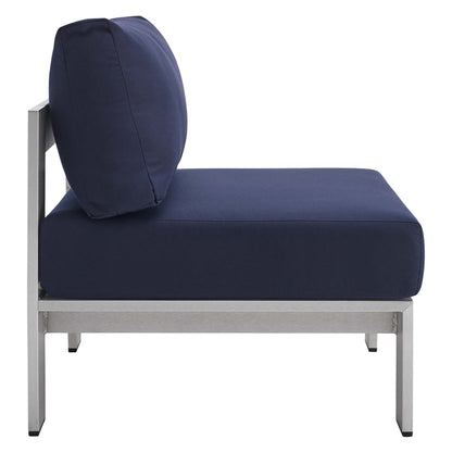 Modway Outlet Shore Sunbrella? Fabric Aluminum Outdoor Patio Armless Chair by Modway  Outdoor Furniture Furniture Silver Navy - EEI-4227-SLV-NAV