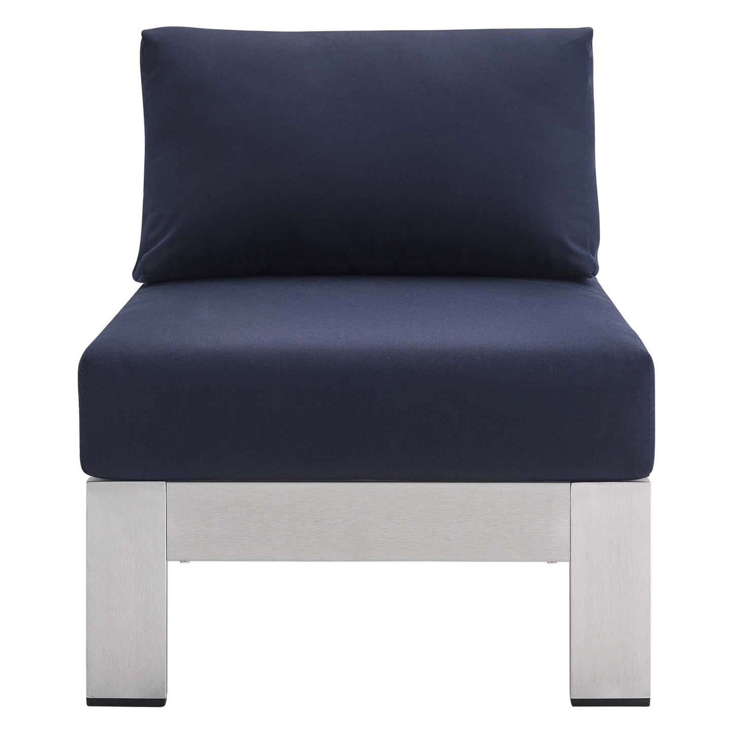 Modway Outlet Shore Sunbrella? Fabric Aluminum Outdoor Patio Armless Chair by Modway  Outdoor Furniture Furniture Silver Navy - EEI-4227-SLV-NAV