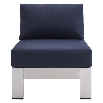 Modway Outlet Shore Sunbrella? Fabric Aluminum Outdoor Patio Armless Chair by Modway  Outdoor Furniture Furniture Silver Navy - EEI-4227-SLV-NAV