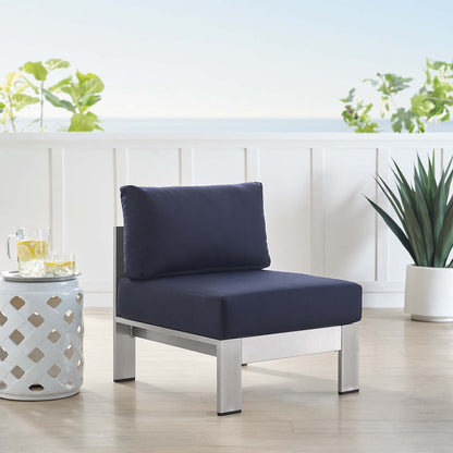 Modway Outlet Shore Sunbrella? Fabric Aluminum Outdoor Patio Armless Chair by Modway  Outdoor Furniture Furniture Silver Navy - EEI-4227-SLV-NAV