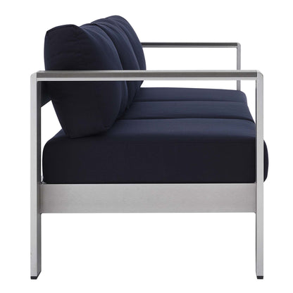 Modway - Shore Sunbrella? Fabric Aluminum Outdoor Patio Sofa by Modway  Outdoor Furniture Sofa Sectionals Blue - EEI-4228-SLV-NAV