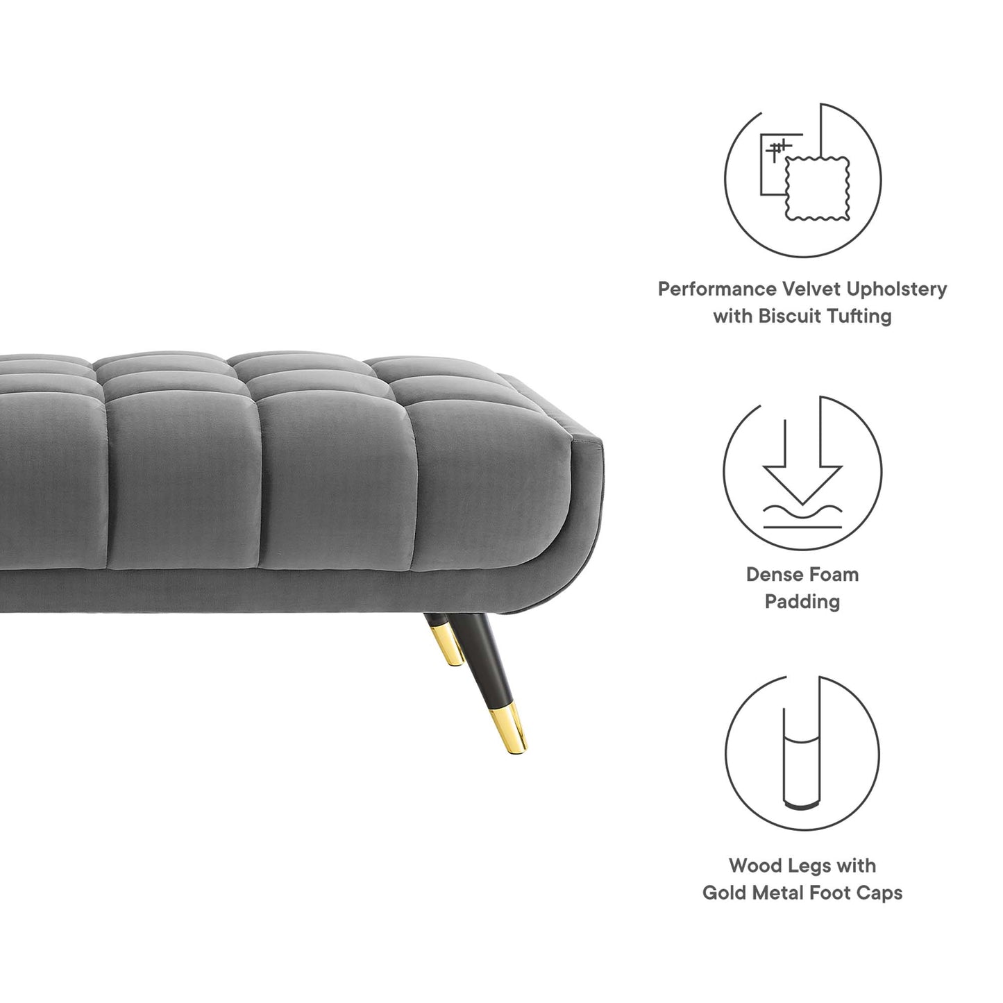 Modway Outlet Adept 60" Performance Velvet Bench by Modway  Living Room Furniture Gray - EEI-4241-GRY