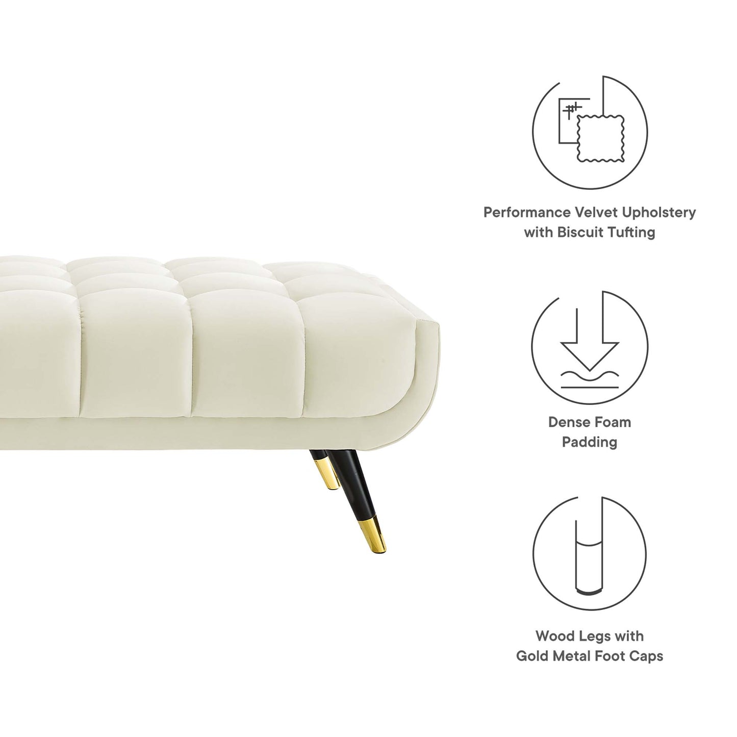 Modway Outlet Adept 60" Performance Velvet Bench by Modway  Living Room Furniture Ivory - EEI-4241-IVO