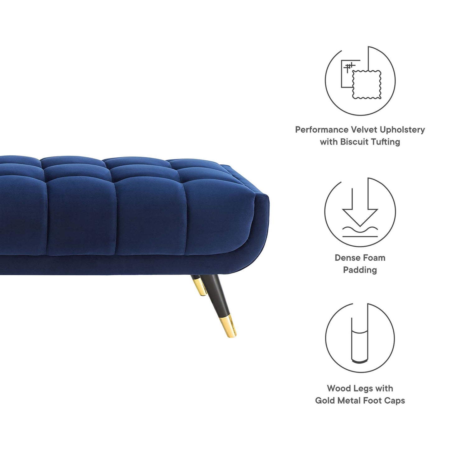 Modway Outlet Adept 60" Performance Velvet Bench by Modway  Living Room Furniture Midnight Blue - EEI-4241-MID