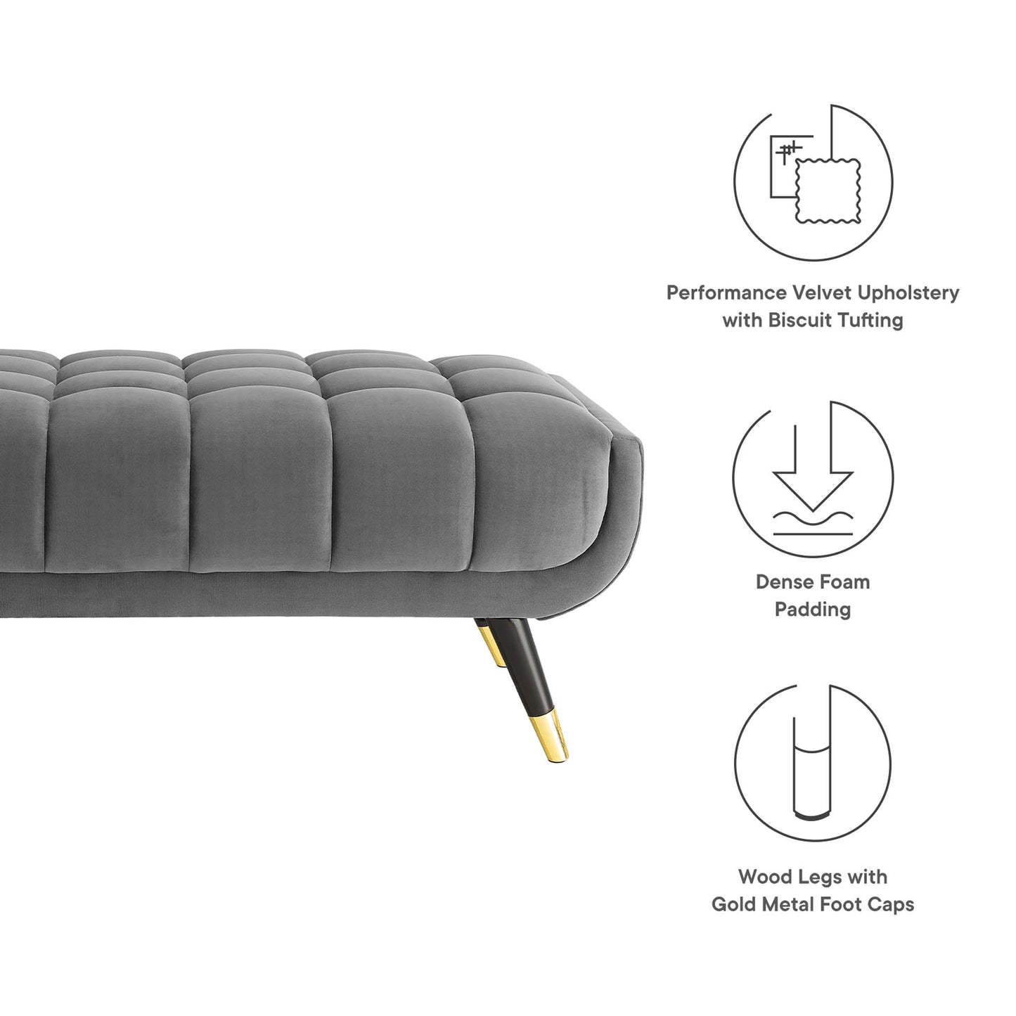 Modway Outlet Adept 47.5" Performance Velvet Bench by Modway  Living Room Furniture Gray - EEI-4242-GRY