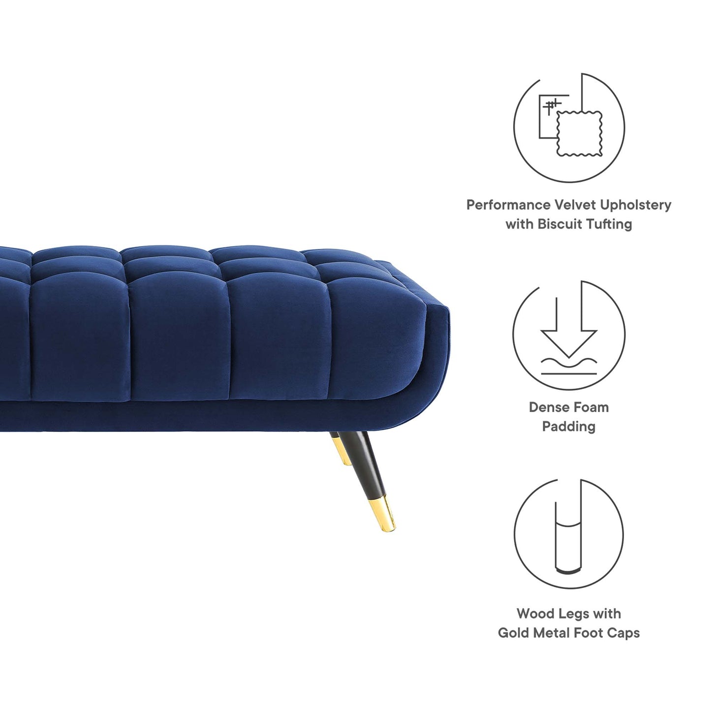 Modway Outlet Adept 47.5" Performance Velvet Bench by Modway  Living Room Furniture Midnight Blue - EEI-4242-MID