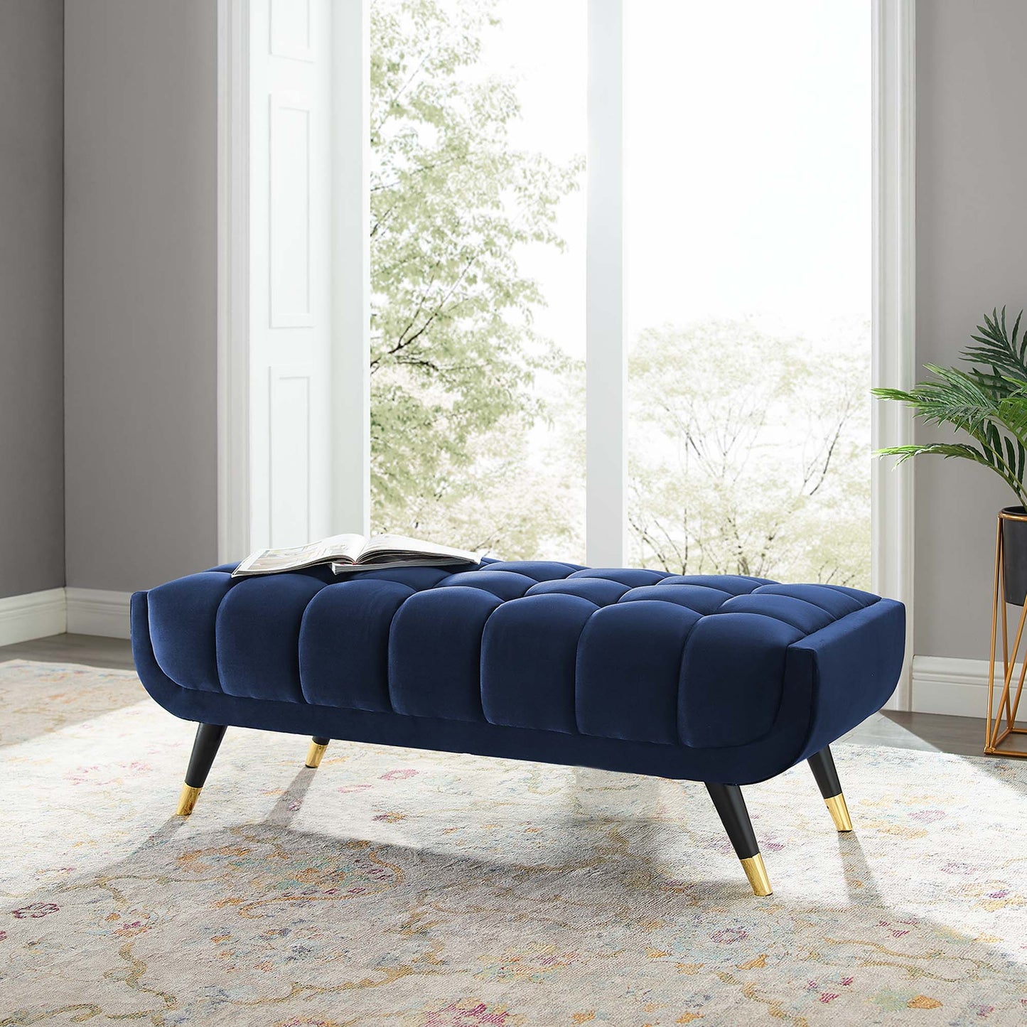 Modway Outlet Adept 47.5" Performance Velvet Bench by Modway  Living Room Furniture Midnight Blue - EEI-4242-MID
