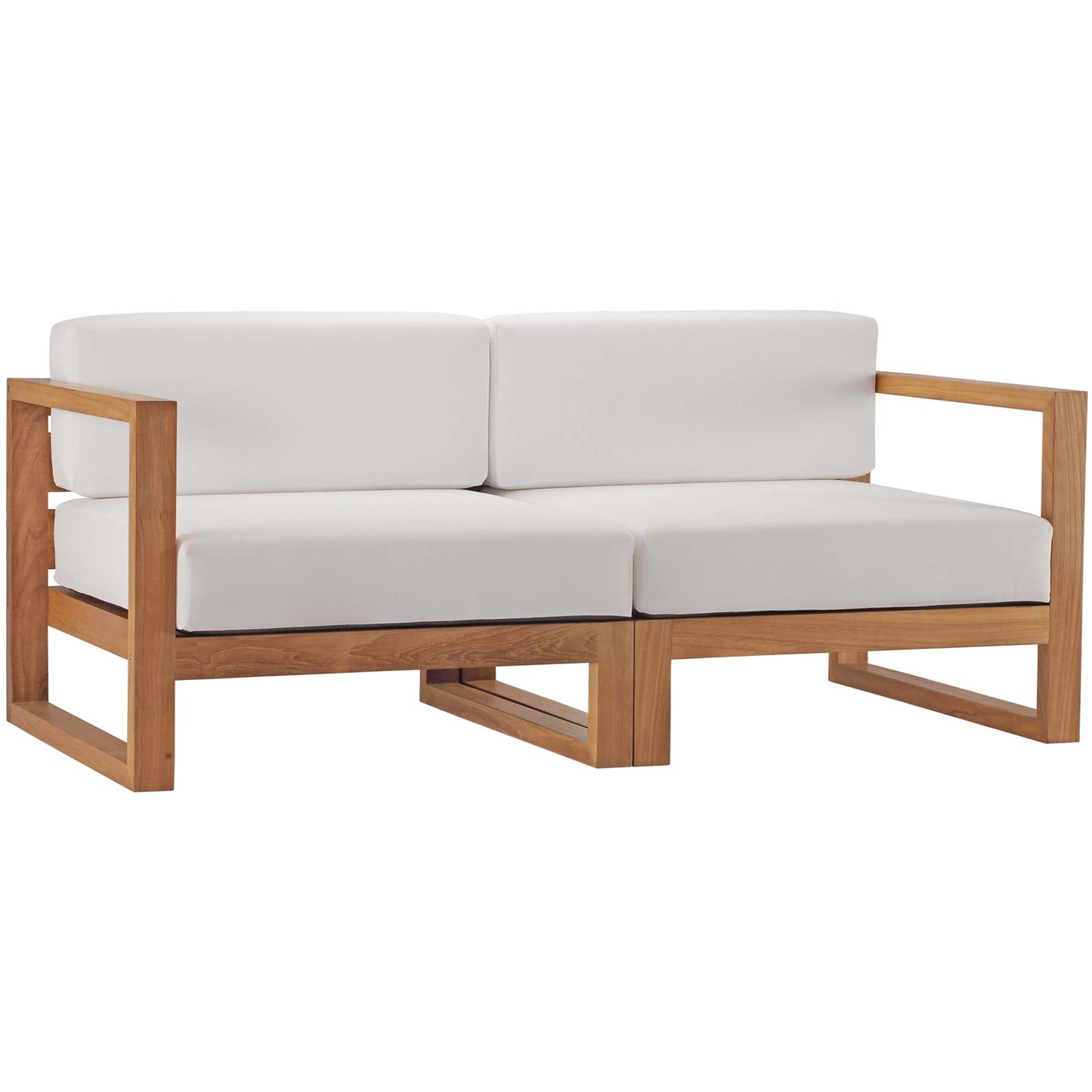 Modway - Upland 2-Piece Outdoor Patio Teak Wood Sectional Sofa Loveseat by Modway  Outdoor Furniture Sofa Sectionals White - EEI-4256-NAT-WHI-SET
