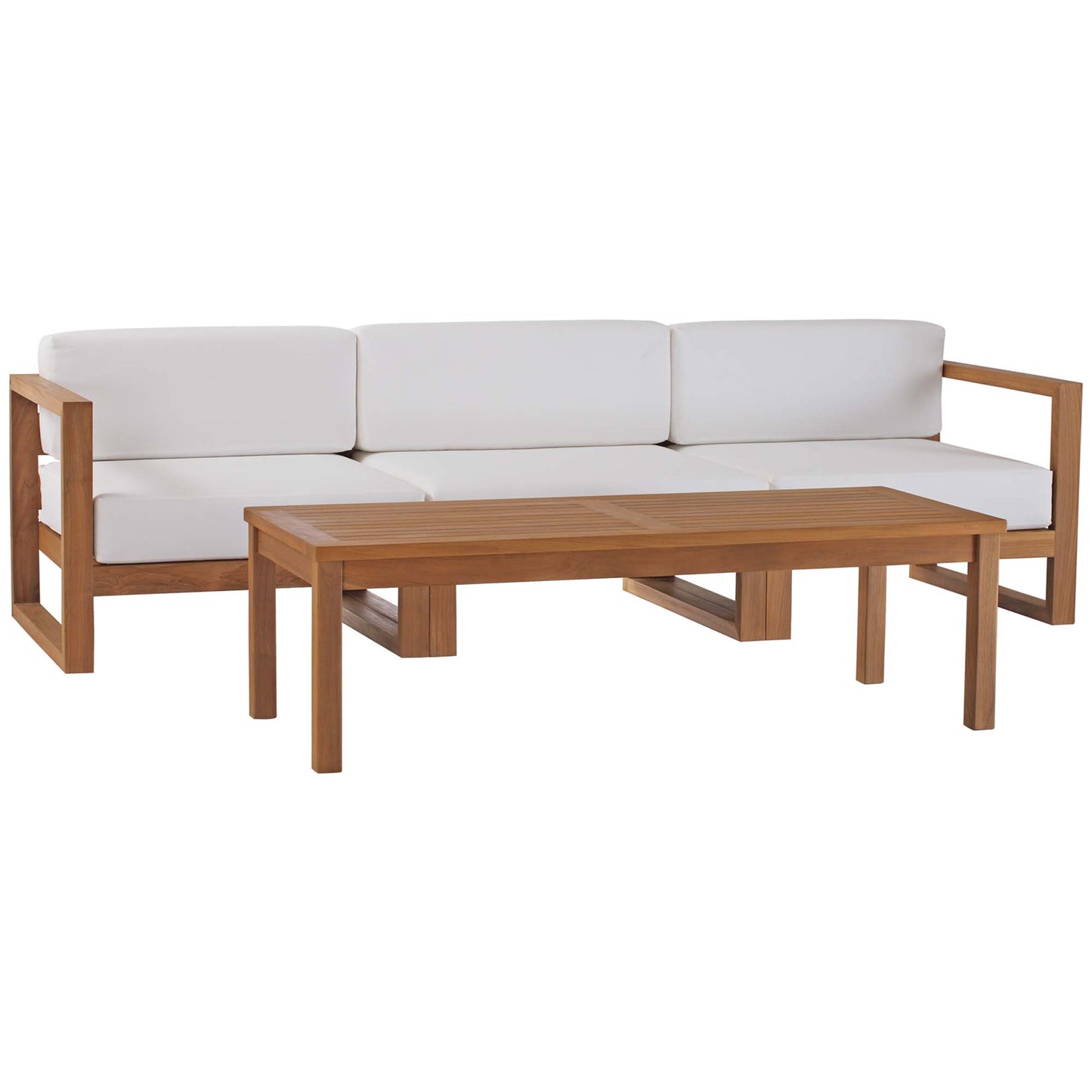 Modway - Upland 4-Piece Outdoor Patio Teak Wood Furniture Set by Modway  Outdoor Furniture Sofa Sectionals White - EEI-4257-NAT-WHI-SET