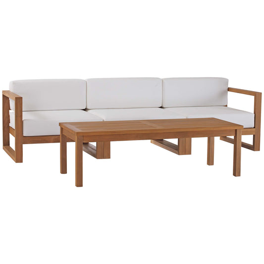 Modway - Upland 4-Piece Outdoor Patio Teak Wood Furniture Set by Modway  Outdoor Furniture Sofa Sectionals White - EEI-4257-NAT-WHI-SET